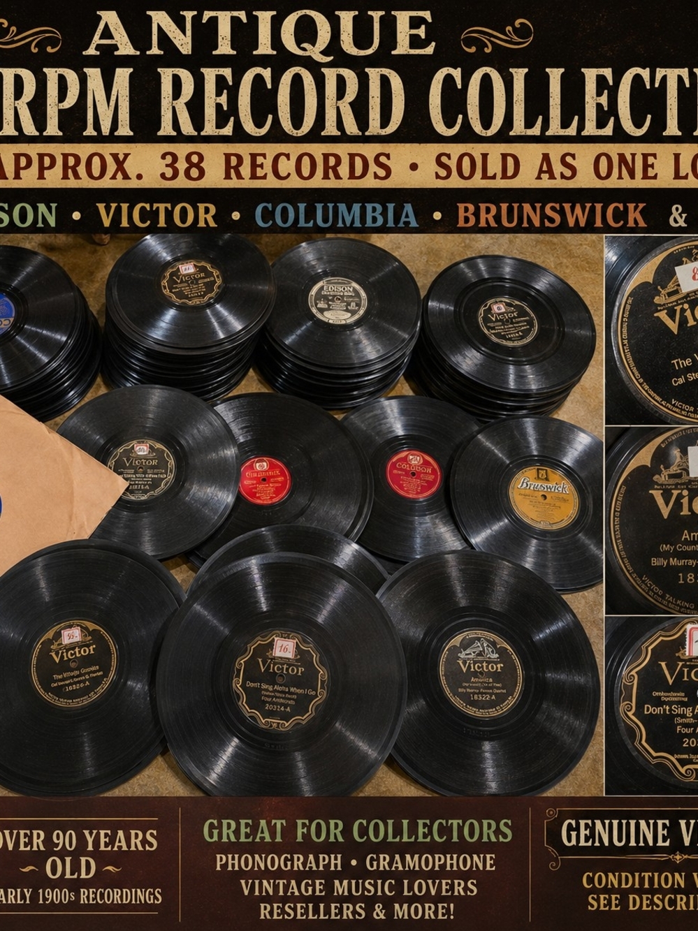 38 Antique 78 RPM Record Lot Edison Victor Columbia Brunswick Vintage